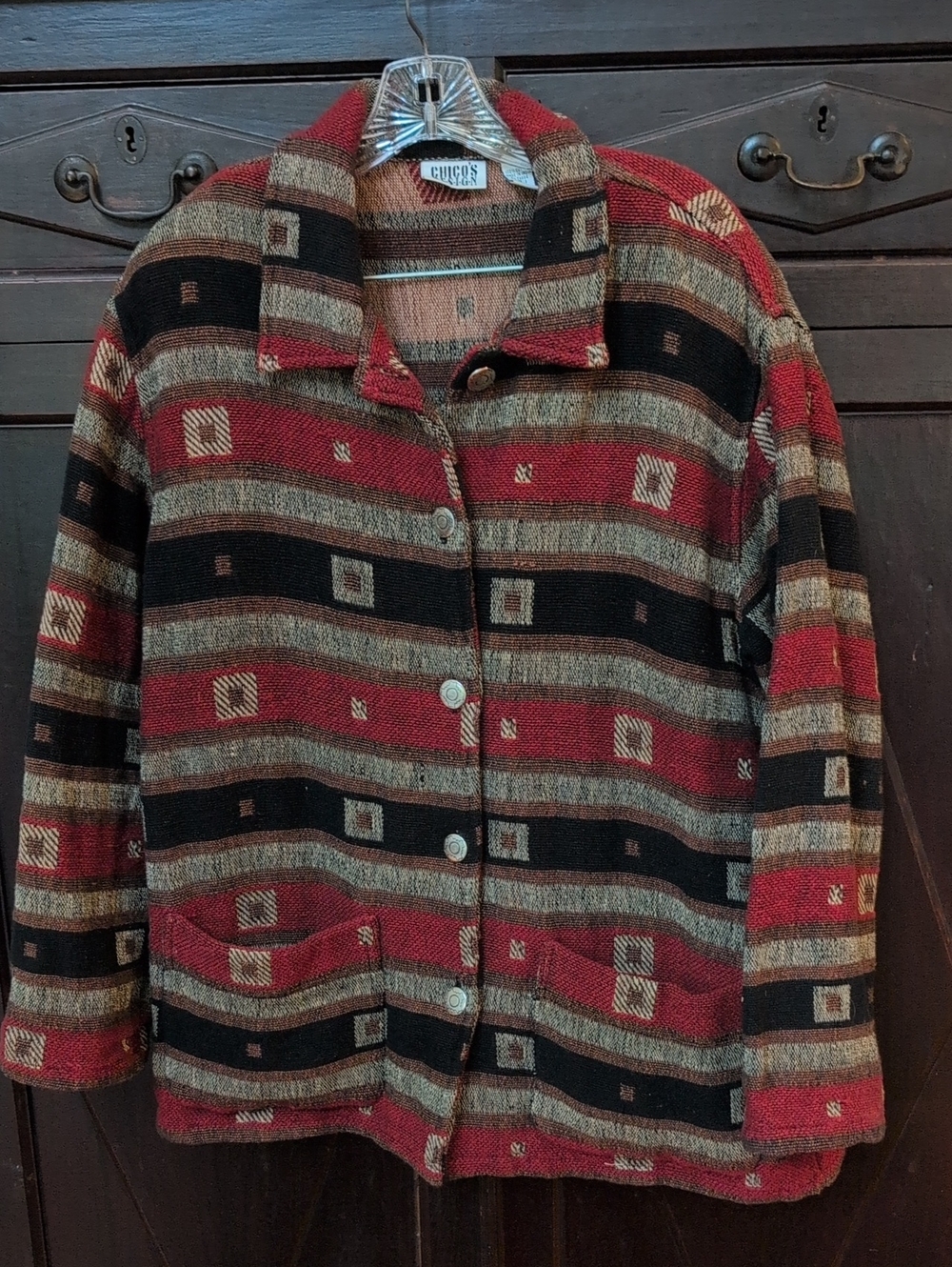Vintage Chico's Design Southwestern Aztec Jacket Cotton Tapestry Knit Chore Coat